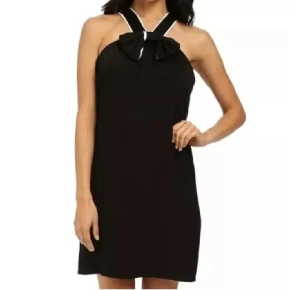 Shoshanna Anda Bow Halter‎ Dress sz 0 00 2 XS Black White Statement